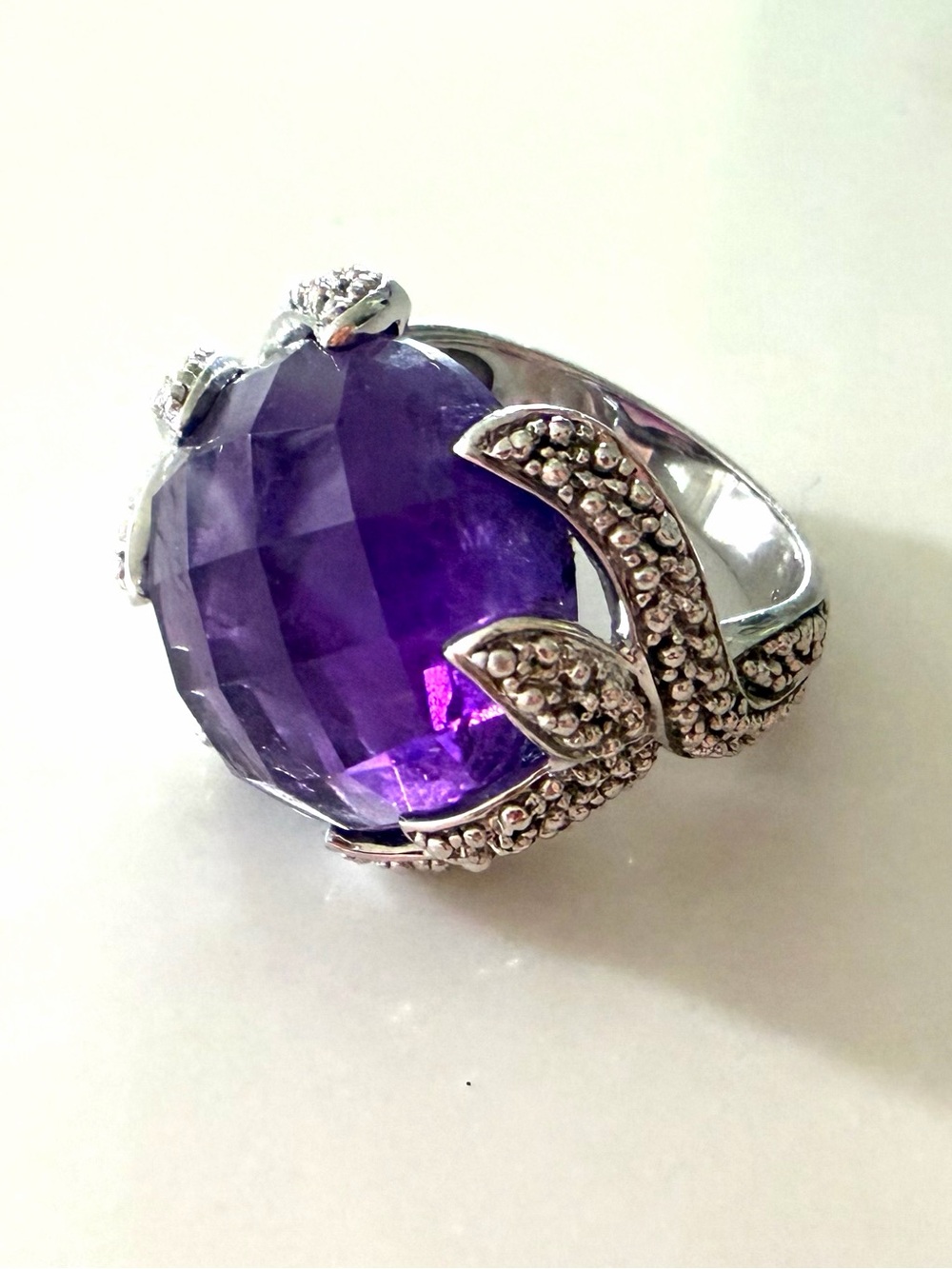 Amethyst 925 sterling Silver FP cocktail statement ring 8